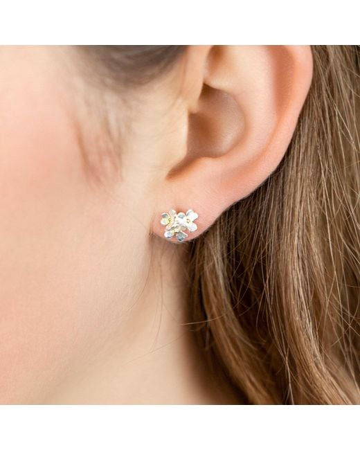 Isla Silver Metallic Dainty Flowers Stud Earrings