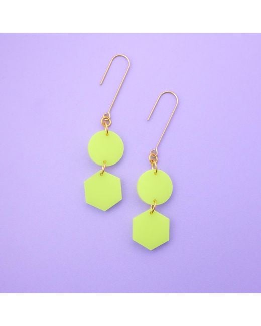 By Chavelli Yellow Belle Geometric Dangly Earrings