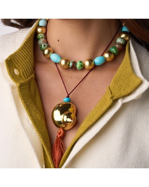 Eyeconic by Samar Ajram Metallic Golden Shell Tassel Necklace