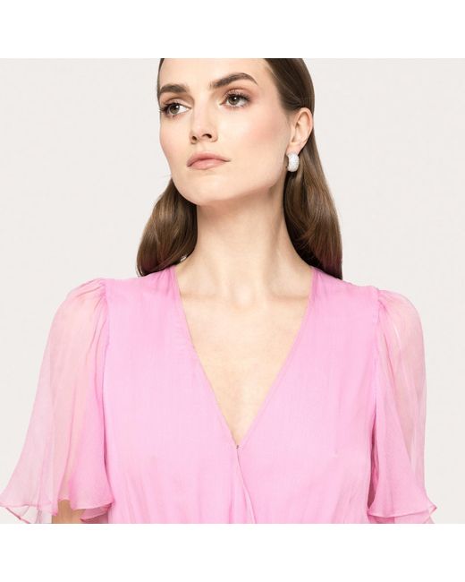 Nissa Pink Floral-Appliqué Silk Midi Dress Baby