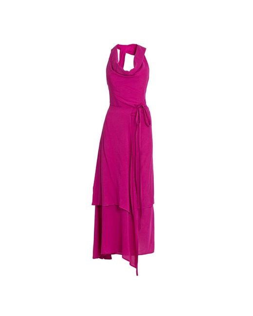 Bianca Popp Pink Asymmetrical Collar Bareback Dress