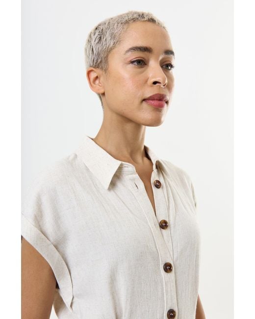 Louche White Reese Linen Mix Button Through Midi Shirt Dress