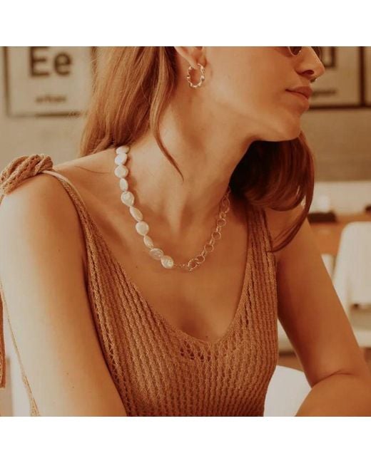 LINYA JEWELLERY Metallic Nora Pearl Chain Necklace