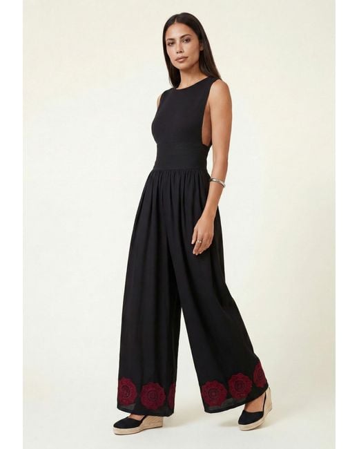 Raffya Black Vanessa Wide Leg Embroidered Jumpsuit