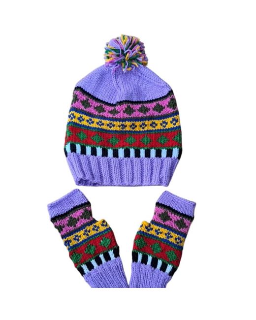 Springmoonatelier Blue Handcrafted Wool Hat And Fingerless Gloves
