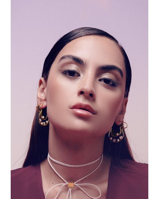 Lavani Jewels Metallic Lyra Pearl Hoop Earrings