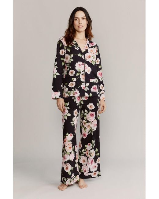 Kato Black Colony Cabbage Rose Cotton Pajamas