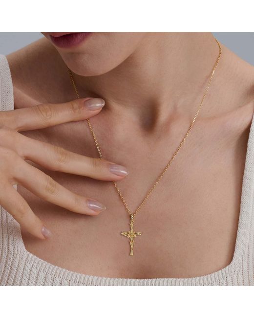 Vanimy Metallic Floral Cross February Iris Birth Flower Necklace