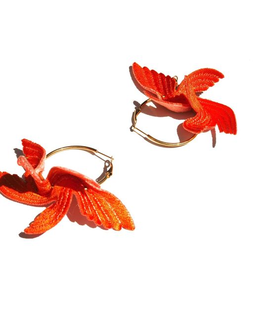 Nana Watanabe Red Joy Little Bird Embroidery Earrings