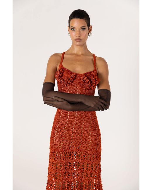 Andreeva Red Chrysanthemum Terracotta Handmade Crochet Dress
