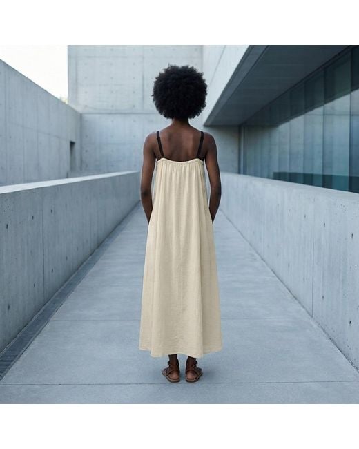Modenaire Natural Neutrals Gathered Maxi Dress Draped Bodice
