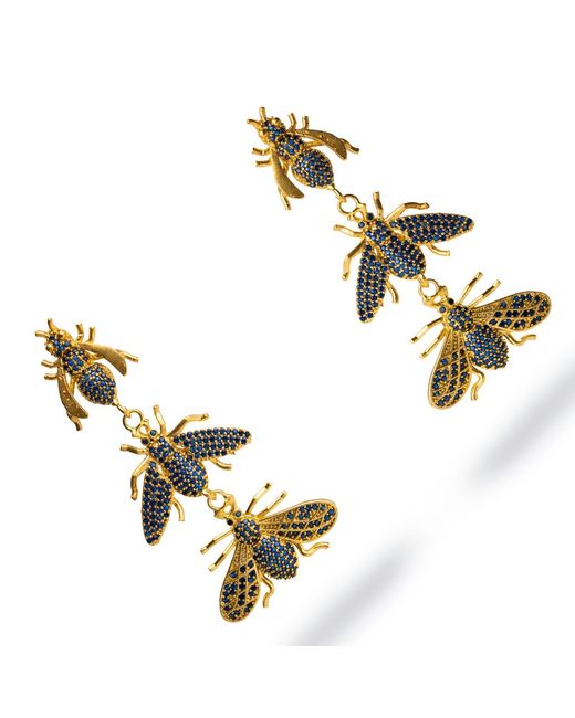 Ebru Jewelry Metallic Divine Connection Trio Queen Bee Sapphire & Dangle Earrings