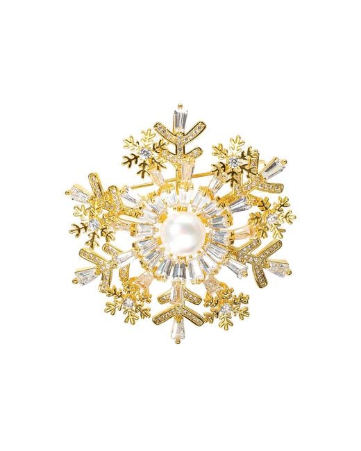 Classicharms Metallic Pavé & Pearl Snowflake Brooch Necklace Set