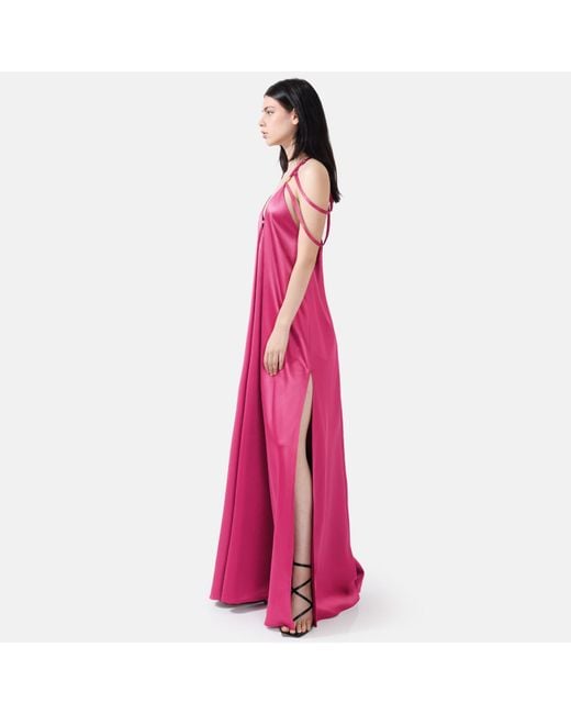 Kargede Pink Satin Maxi Dress – Long Designer Slip Gown