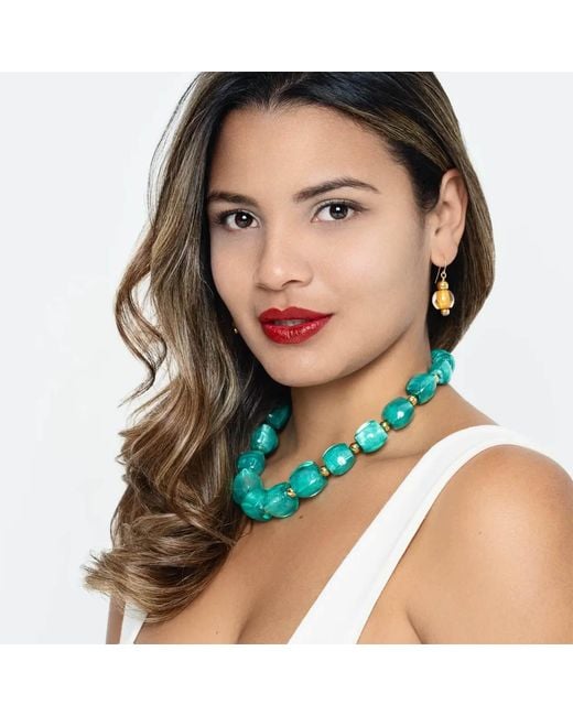 Gold & Honey Blue Beaded Lucite Necklace For After Hours