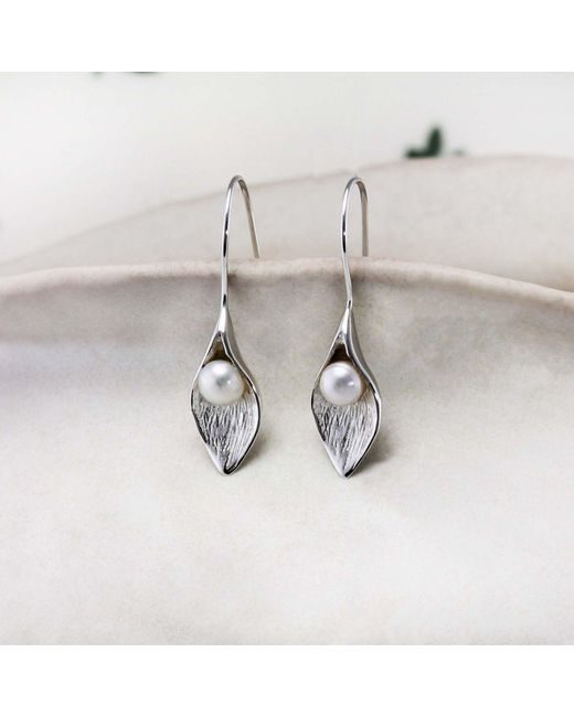 Isla Silver Metallic Handmade Calla Lily Freshwater Pearl Drop Earrings