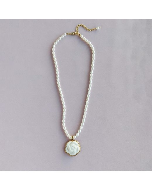 POPORCELAIN Metallic Porcelain Camellia Pearl Necklace