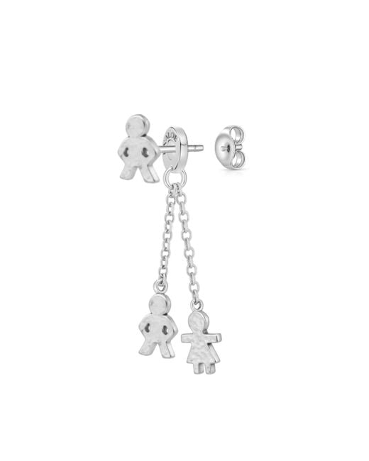 Unaloe Metallic Sterling Hammered Double Chain Drop Earrings With Family Charms Jewelry