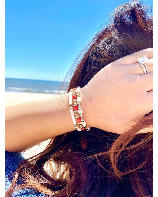 Olivia Le Red Flora Coral Heishi Bracelet