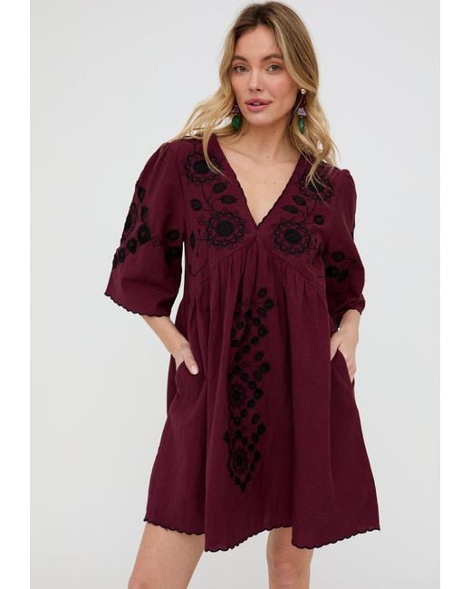 Raffya Arabella V- Neck Embroidered Mini Dress