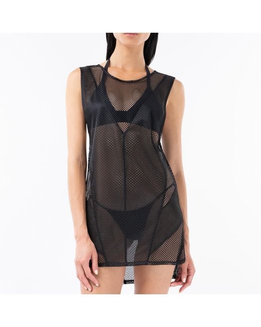 Kim Foley Black High-Low Beach Cover-Up Athletic Mesh Dress
