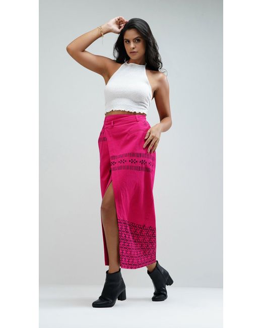 Nesavaali Pink Wrap Over Printed Maxi Skirt
