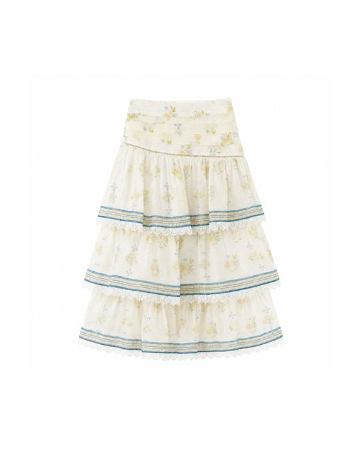 We Are Kindred White Cynthia Silk Tiered Midi Skirt