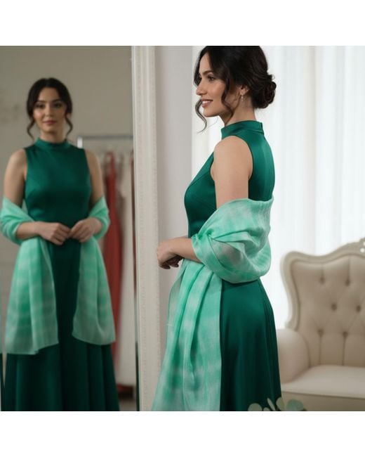 Silk and Bears Green Mint Shibori Silk Shawl – Hand-Dyed Mulberry Silk Wrap