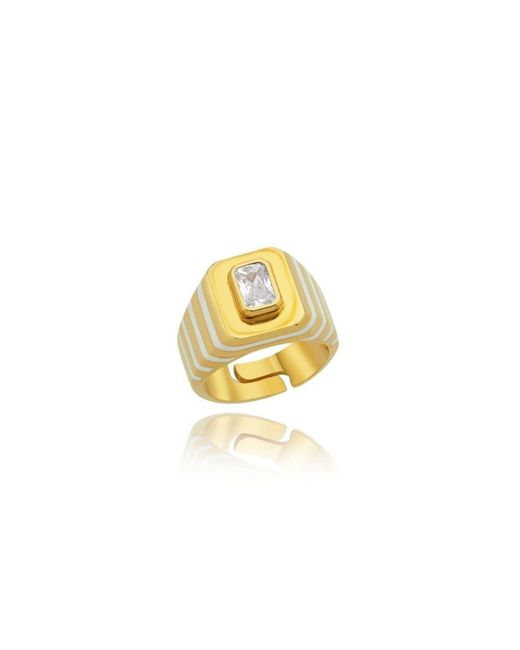 LINYA JEWELLERY Metallic Octagon Stone Enamel Signet Ring