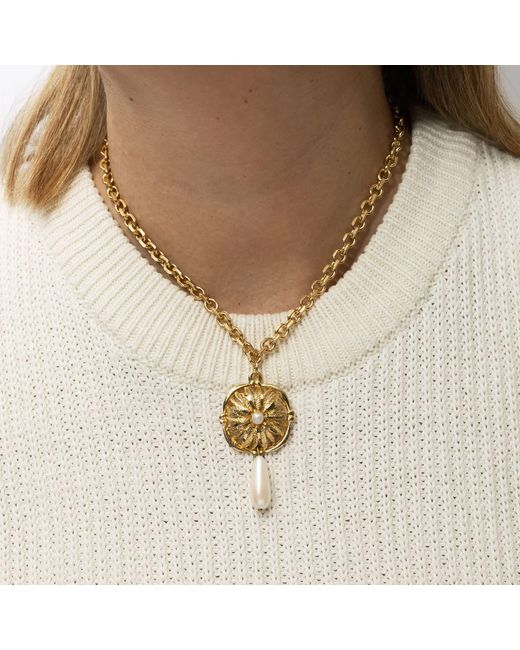 Caramel Vintage Jewellery Metallic Gaynor Pearl Medallion Necklace
