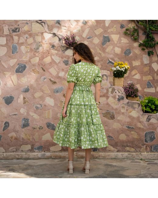 Echo of Pink Green Matilda Hand Block Print Cotton Dress
