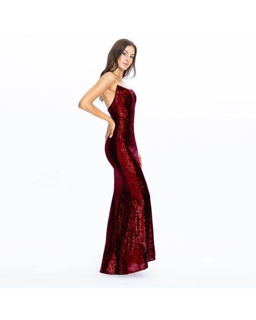 Angelika Jozefczyk Red Merlin Sequin Evening Gown Burgundy