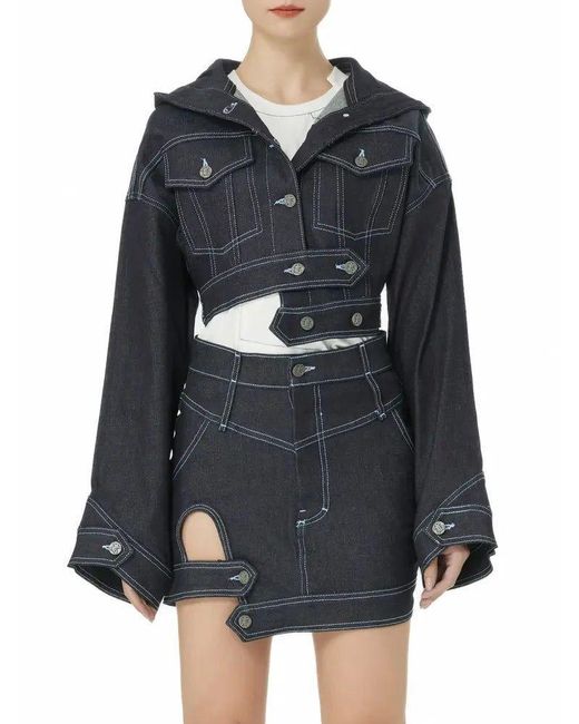 Gao Republic Black Jacket Cropped Hooded Denim