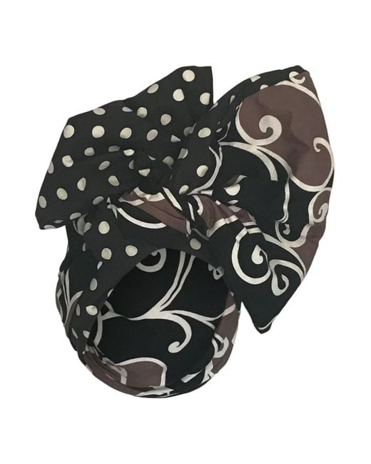 Romer Millinery Black Twisturban Turban Mixed Dots & Vines