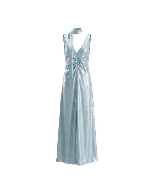 Aisl Blue Pleated V-Neck Evening Gown