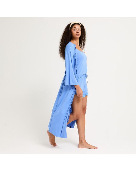 Pretty You London Blue Bamboo Frill Kimono