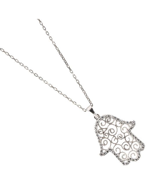 Ebru Jewelry Metallic Spiral Design Hamsa Sterling & Diamond Necklace