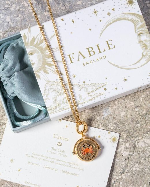 Fable England Metallic Cancer Zodiac Spinner Necklace