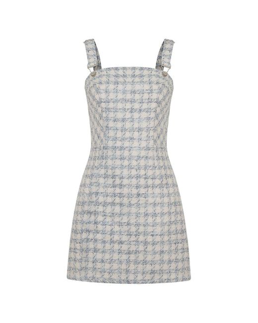Nocturne Gray Plaid Overall Mini Dress