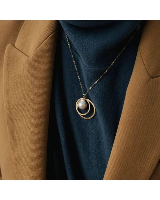 Pearl Code Metallic Univers Baroque Pearl Necklace — -Filled Double Circle Pendant