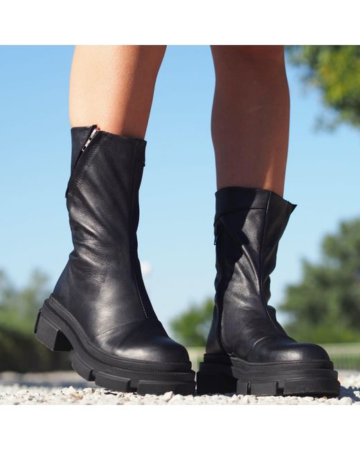 Adrenaline Fashion Blue Leather Perforated Ankle Boots – Handmade Designer Shoes, Chunky Sole, Modern Edgy Style