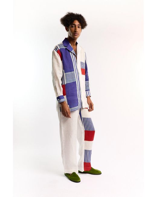 Studio Afuera Blue Lima Printed Linen Pants
