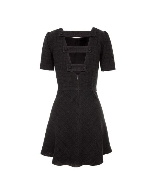 AVENUE No.29 Black Flared Short Sleeve Boucle Dress