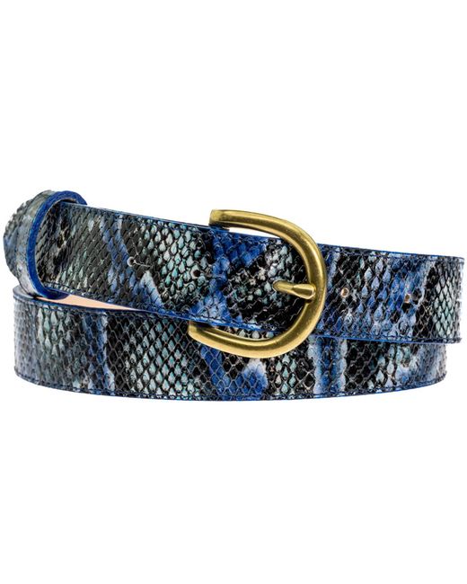 Peachy Belts Ltd Blue Leather Python Print Belt & Detachable Baby Bit Buckle
