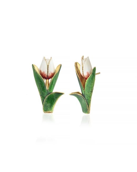 Milou Jewelry Green Tulip Flower Earrings
