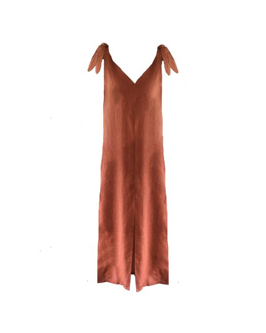 Larsen and Co Red Pure Linen Majorca Tie Dress In Rust