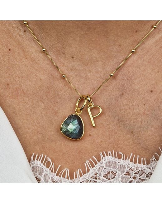 Harfi Metallic Vermeil Plated Labradorite Gemstone Crystal Initial Charm Necklace
