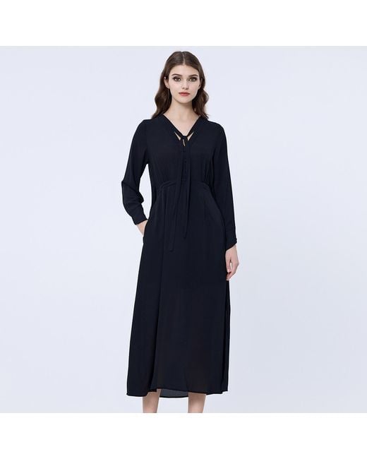Smart and Joy Black V-Neckline Long Blouse-Dress