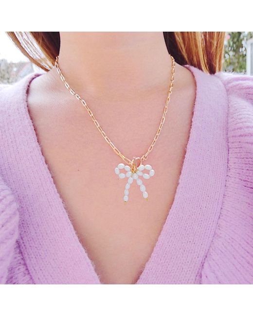 VALERIE CHIC Metallic Pearl Bow Chain Necklace 18K
