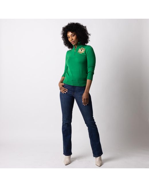 Laines London Green Laines Couture Quarter Zip Jumper With Embellished Mystic Eye